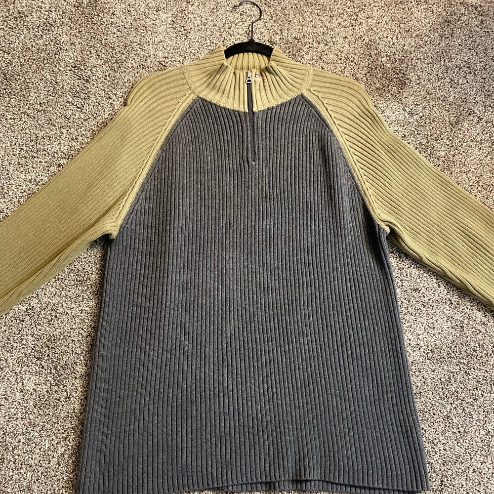 Ralph Lauren Gray and Green 1/4 Zip Up Sweater